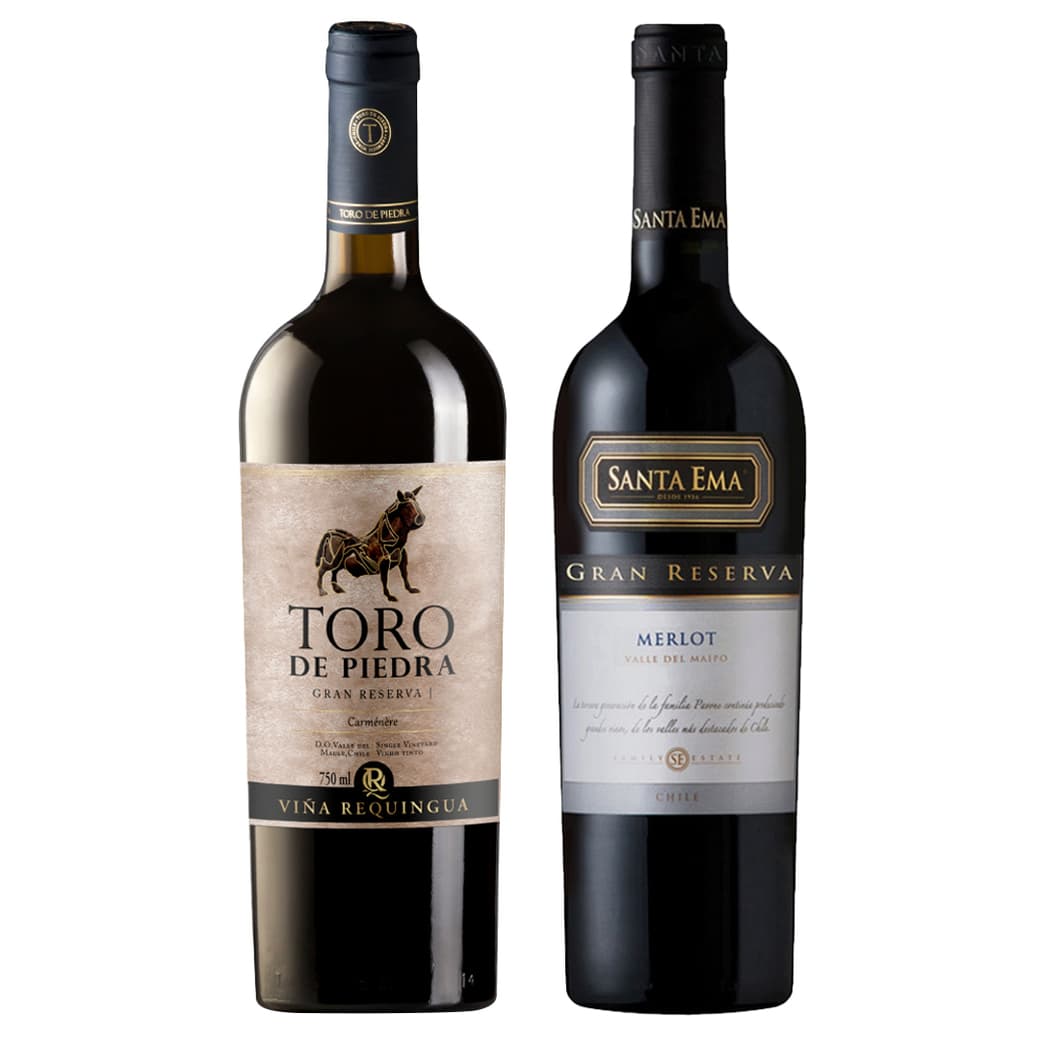 GRAN DUO TORO DE PIEDRA - SANTA EMA: 1x Vino Toro de Piedra Gran Reserva Carmenere 750cc + 1x Vino Santa Ema Gran Reserva Merlot 750cc_1