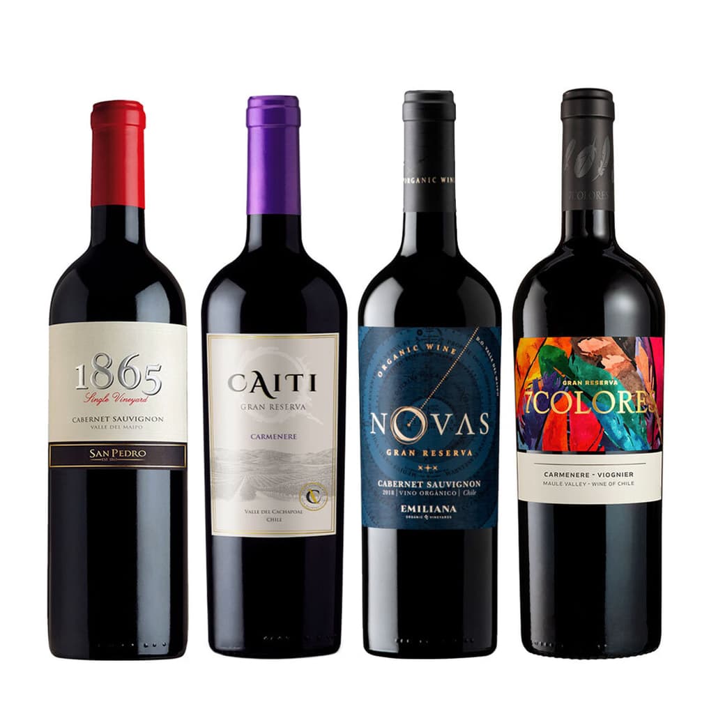 BLACK WINE PACK N°5: Vino 7 Colores Gran Reserva Carmenere 750cc + Vino Caiti Gran Reserva Carmenere 750cc + Vino Novas Gran Reserva Cabernet Sauvignon 750cc + Vino 1865 Single Vineyard Cabernet Sauvignon 750cc_1