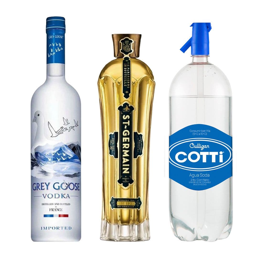 LE GRAND FIZZ: 1x Vodka Grey Goose 750cc 40º alc. + 1x Saint Germain Licor de Flores de Sauco 750cc + 1x Agua Soda Cotti 2 Litros_1