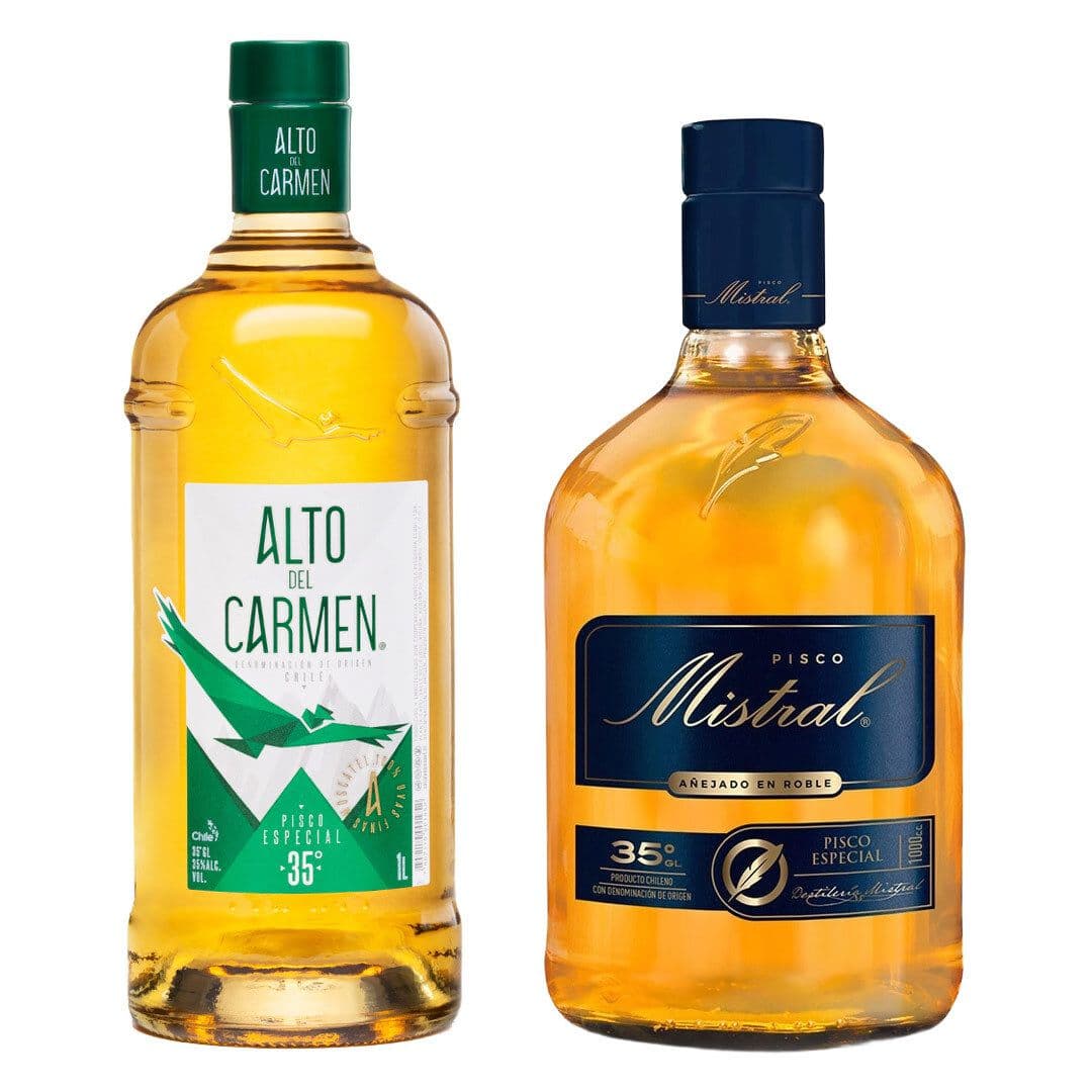 DUO ALTO - MISTRAL: 1x Pisco Alto del Carmen 35 grados 1 Litro + 1x Pisco Mistral Añejado 1 Litro 35º alc._1