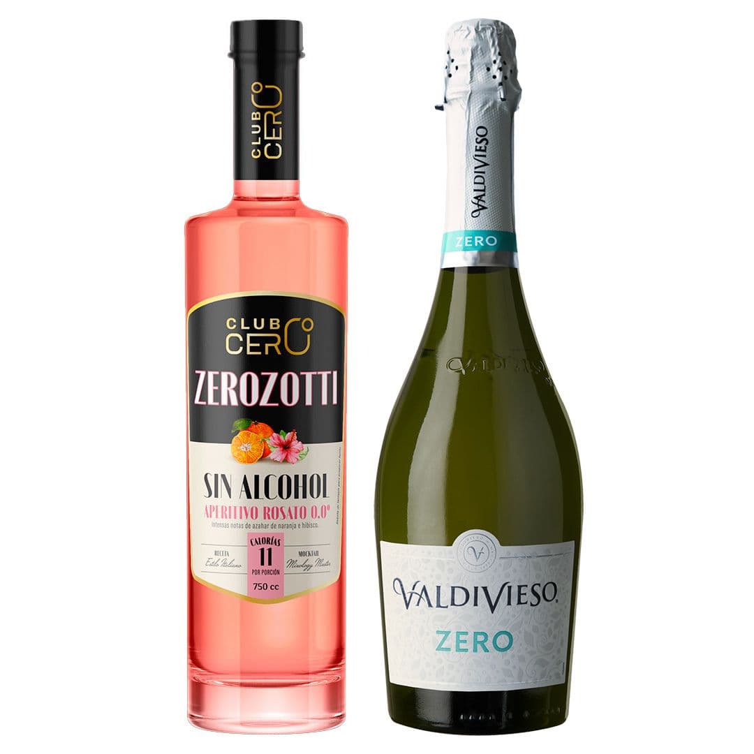 Pack Spritz Zerozotti sin Alcohol : Aperitivo Zerozotti Rosato 0,0° Sin Alcohol 750cc + Espumante Valdivieso Limited Zero 750cc 0,5°alc._1