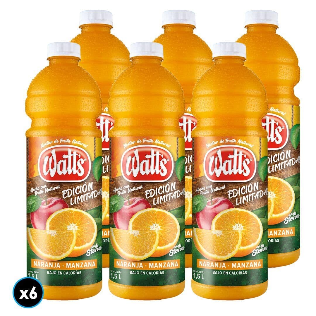 6x Jugo Watts Naranja Manzana Bajo en Calorias 1.5 L_1