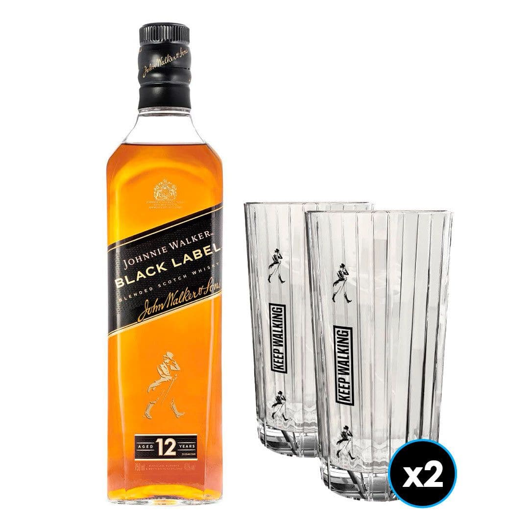 JW BLACK + VASO HIGHBALL: 1x Whisky Johnnie Walker Black Label 750cc 40º alc. + 2x Vaso Highball JW Black_1