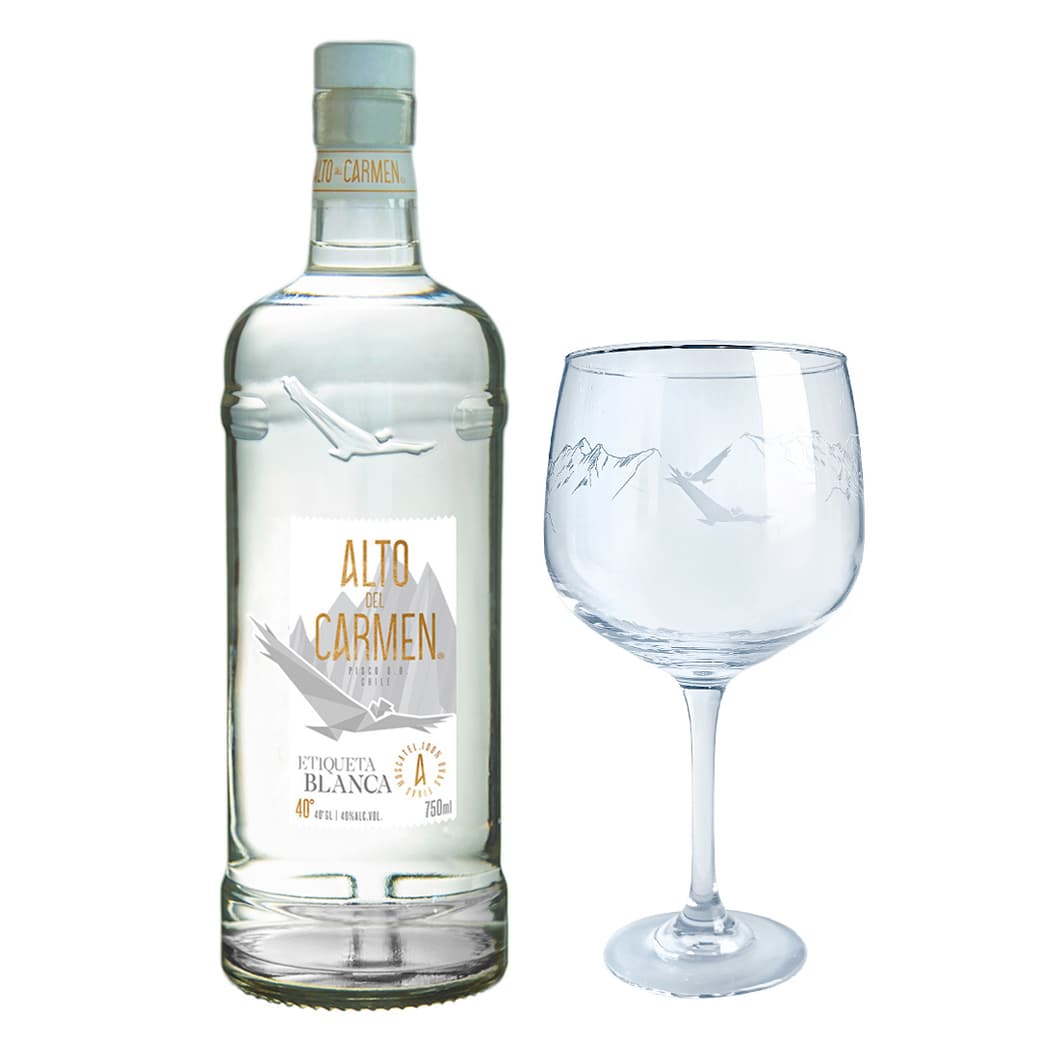 PACK ALTO DEL CARMEN ETIQUETA BLANCA: 1x Pisco Alto del Carmen Etiqueta Blanca 40° alc. 750cc + 1x Copa Alto del Carmen_1