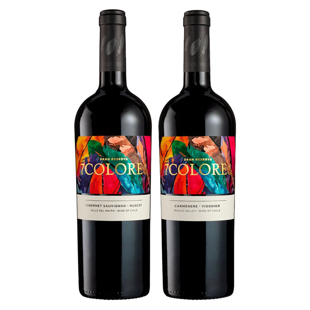 PACK 7 COLORES N°3: Vino 7 Colores Gran Reserva Carmenere-Viognier 750cc + Vino 7 Colores Gran Reserva Cabernet Sauvignon 750cc_1