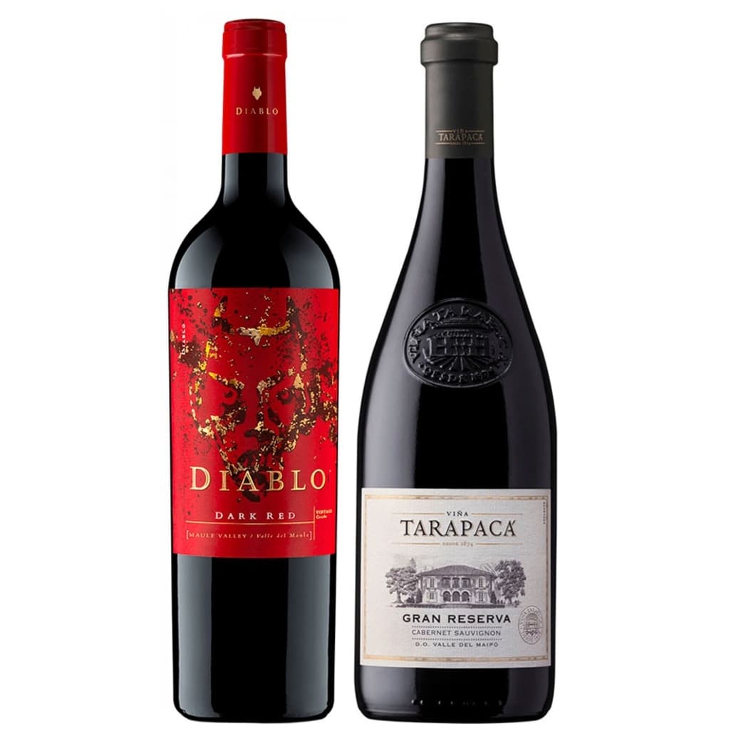 DUO VINOS IMPERDIBLES DIABLO-TARAPACA: 1x Vino Diablo Dark Red 750cc + 1x Vino Tarapacá Gran Reserva Cabernet Sauvignon 750cc_1